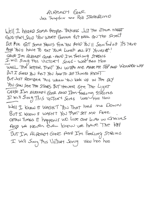 Already Gone: Handwritten Lyrics (Signed Limited Edition Print)
