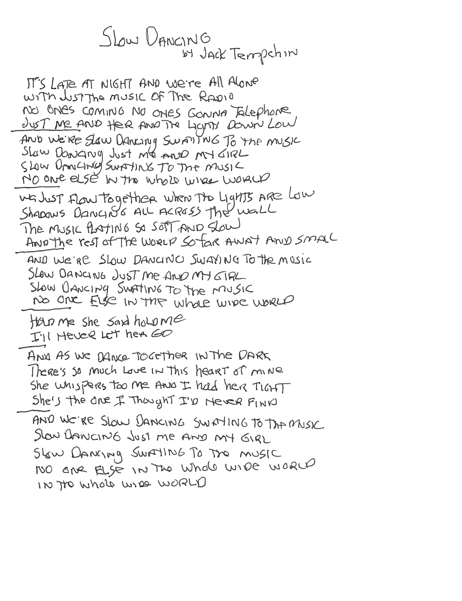 Slow Dancing: Handwritten Lyrics (signed Limited Edition Print 