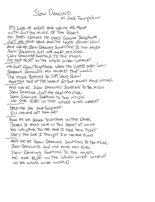 Slow Dancing: Handwritten Lyrics (Signed Limited Edition Print)