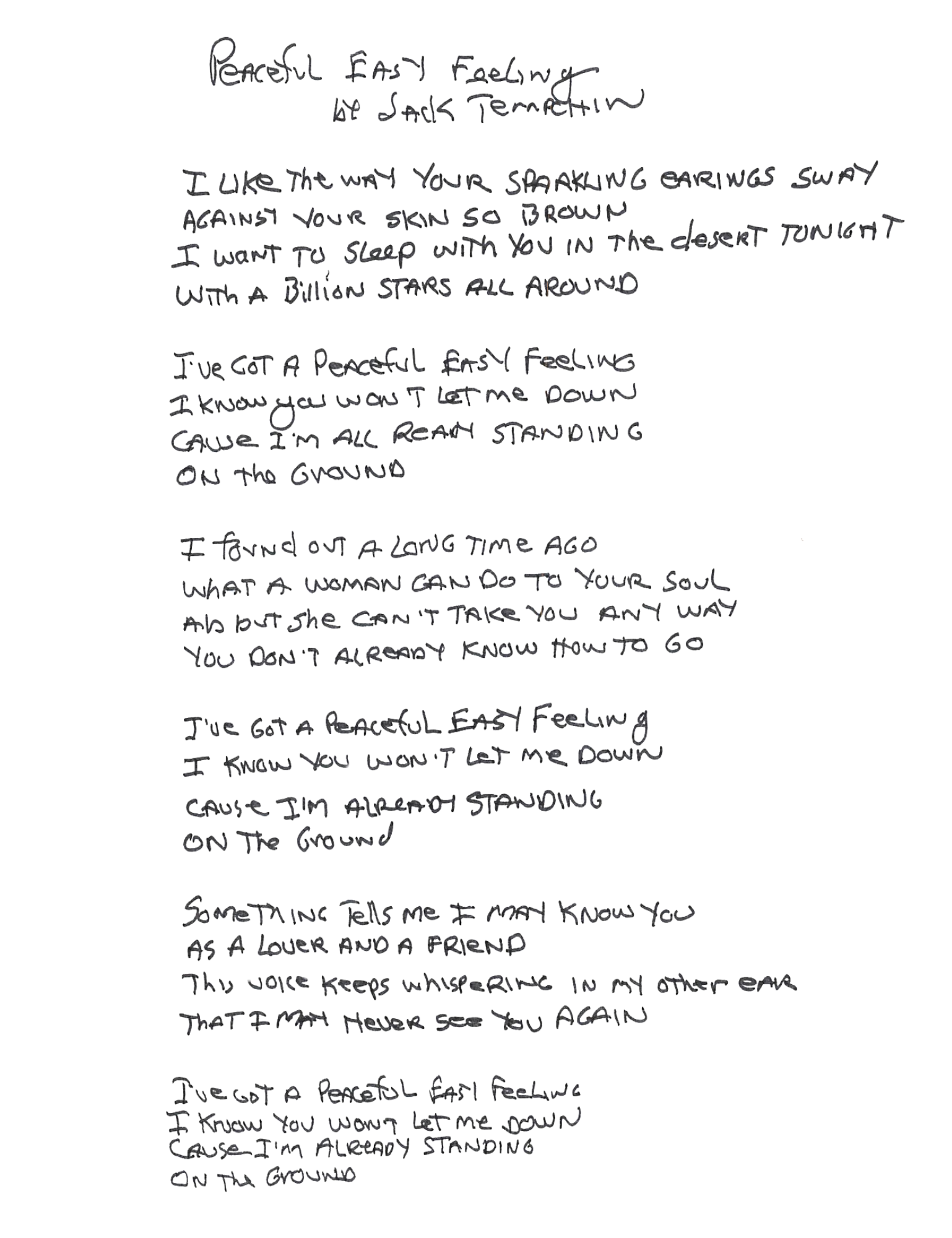 Peaceful Easy Feeling: Handwritten Lyrics (Signed Limited Edition Prin ...